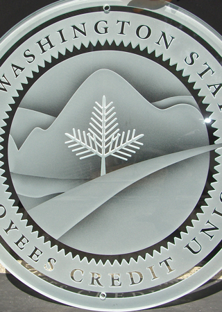 Glass Sign with a Frosted Glass Washington State Credit Union (similar look) Logos Design for Semi-Private by Sans Soucie Art Glass
