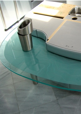 Glass Counter with Frosted Glass Patterns Elliptical Waves  Design by Sans Soucie