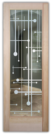 Front Door with a sandblast Frosted Glass Geometric Design Custom-Designed Decorative Etched Glass