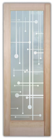 Interior Door with a sandblast Frosted Glass Geometric Design Custom-Designed Decorative Etched Glass