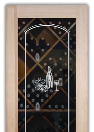 Wine Cellar Door featuring Frosted Glass Design Etched Glass by Sans Soucie Art Glass with Custom Grapes & Ivy Design Wine Tasting