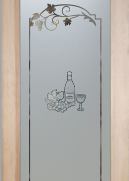 Handcrafted Etched Glass Pantry Door by Sans Soucie Art Glass with Custom Grapes & Ivy Design Called Wine Tasting Creating Semi-Private