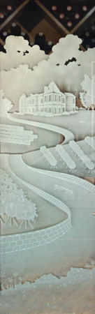 Door Glass Insert with Frosted Glass Grapes & Ivy Winery Landscape Design by Sans Soucie