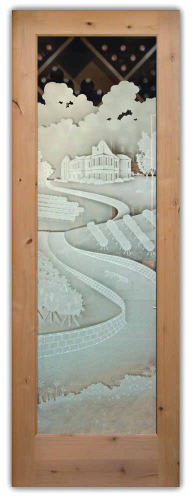 Wine room door with frosted glass design