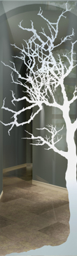Handmade Sandblasted Frosted Glass Interior Insert for Not Private Featuring a Trees Design Winter Tree by Sans Soucie