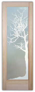 Handmade Sandblasted Frosted Glass Interior Door for Private Featuring a Trees Design Winter Tree by Sans Soucie