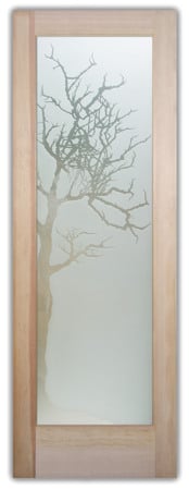 Front Door featuring a Frosted Glass Tree Design Sandblast Etched Glass Winter Tree Design by Sans Soucie