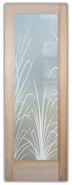 Entry Door with Frosted Glass Foliage Wispy Reeds Design by Sans Soucie