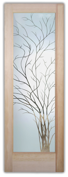 Art Glass Front Door Featuring Sandblast Frosted Glass by Sans Soucie for Semi-Private with Tree Wispy Tree Design