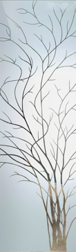 Art Glass Interior Insert Featuring Sandblast Frosted Glass by Sans Soucie for Semi-Private with Tree Wispy Tree Design