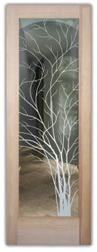 Art Glass Front Door Featuring Sandblast Frosted Glass by Sans Soucie for Not Private with Trees Wispy Tree Design