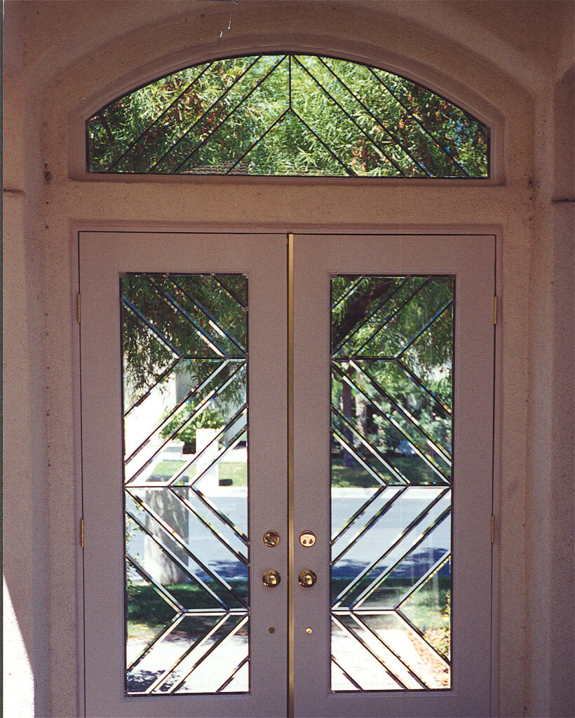 Beveled glass doors and beveled glass transom window