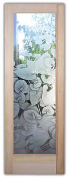 Art Glass Front Door Featuring Sandblast Frosted Glass by Sans Soucie for Semi-Private with Tropical Anthurium Design