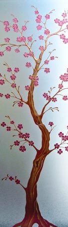 Door Glass Insert with Frosted Glass Asian Delicate Cherry Blossom Design by Sans Soucie