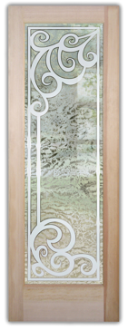 Handmade Sandblasted Frosted Glass Front Door for Semi-Private Featuring a Wrought Iron Design Concorde Square by Sans Soucie