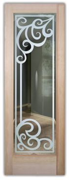 Handmade Sandblasted Frosted Glass Interior Door for Not Private Featuring a Wrought Iron Design Concorde Square by Sans Soucie