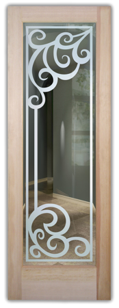 Front Door featuring Frosted Glass Design Etched Glass by Sans Soucie Art Glass with Custom Wrought Iron Design Concorde
