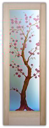 Pantry Door with Frosted Glass Asian Delicate Cherry Blossom Design by Sans Soucie