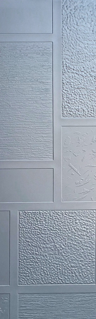 Interior Glass Insert featuring Frosted Glass Design Etched Glass by Sans Soucie Art Glass with Custom Geometric Design Diverse Squares