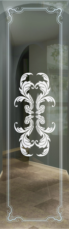 Door Glass Insert with a sandblast Frosted Glass Traditional Design Custom-Designed Decorative Etched Glass