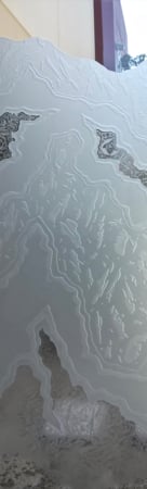 Door Glass Insert featuring a Frosted Glass Abstract Design Sandblast Etched Glass Glacier III Design by Sans Soucie