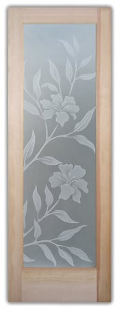Interior Door with a sandblast Frosted Glass Tropical Design Custom-Designed Decorative Etched Glass