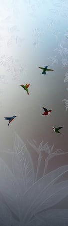 Door Glass Insert with a sandblast Frosted Glass Tropical Design Custom-Designed Decorative Etched Glass