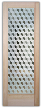 Art Glass Interior Door Featuring Sandblast Frosted Glass by Sans Soucie for Semi-Private with Geometric Illusion Cubes Design
