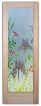 Interior Door with Frosted Glass Floral Iris Poppy Design by Sans Soucie