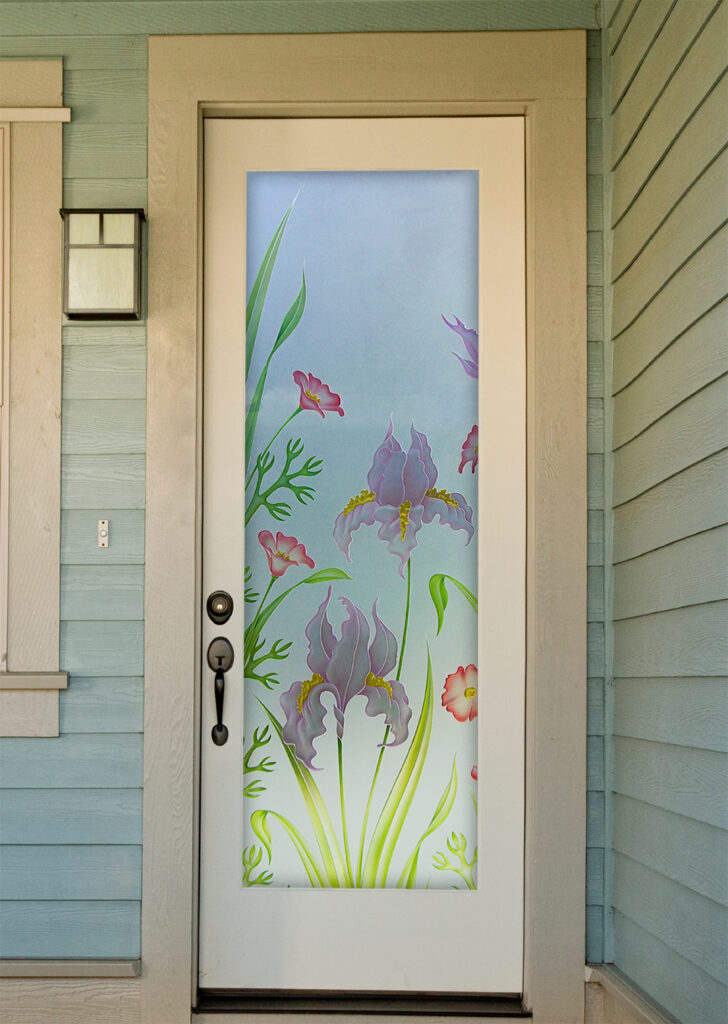 Interior door with a stained glass look and Iris Poppy design