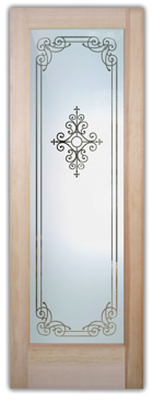 Handmade Sandblasted Frosted Glass Interior Door for Semi-Private Featuring a Wrought Iron Design Maya Naples by Sans Soucie