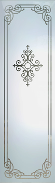 Handmade Sandblasted Frosted Glass Entry Insert for Semi-Private Featuring a Wrought Iron Design Maya Naples by Sans Soucie