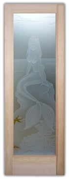 Handcrafted Etched Glass Front Door by Sans Soucie Art Glass with Custom Oceanic Design Called Mermaid Princess Creating Private