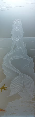 Door Glass Insert featuring Frosted Glass Design Etched Glass by Sans Soucie Art Glass with Custom Oceanic Design Mermaid Princess