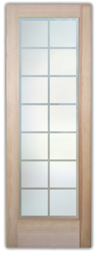 Handcrafted Etched Glass Front Door by Sans Soucie Art Glass with Custom Geometric Design Called Panes Creating Private