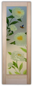 Private Interior Door with Sandblast Etched Glass Art by Sans Soucie Featuring Peonies Floral Design
