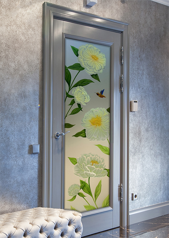 Door with a stained glass look and Peonies design