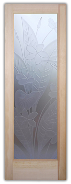 Handmade Sandblasted Frosted Glass Interior Door for Private Featuring a Floral Design Plumeria by Sans Soucie