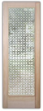 Handcrafted Etched Glass Front Door by Sans Soucie Art Glass with Custom Geometric Design Called Squares Creating Semi-Private