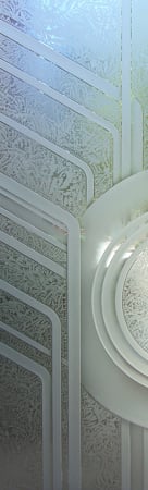 Door Glass Insert with a Frosted Glass Sun Odyssey Curved Geometric Design for Semi-Private by Sans Soucie Art Glass