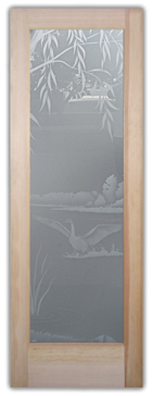 Handmade Sandblasted Frosted Glass Interior Door for Private Featuring a Wildlife Design Swans on the Lake by Sans Soucie