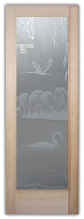 Interior Door with Frosted Glass Wildlife Swans on the Lake II Design by Sans Soucie