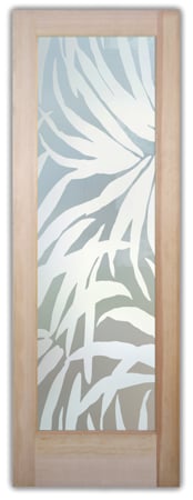 Interior Door featuring a Frosted Glass Tropical Design Sandblast Etched Glass Tropical Breeze Design by Sans Soucie