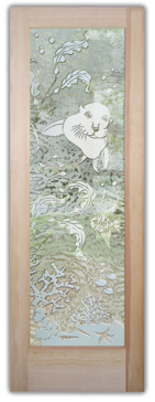 Art Glass Front Door Featuring Sandblast Frosted Glass by Sans Soucie for Semi-Private with Oceanic Aquarium Sea Lion Design