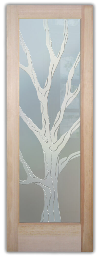 Barren Branches glass door with 3D carved private frosted glass, dimensional tree design