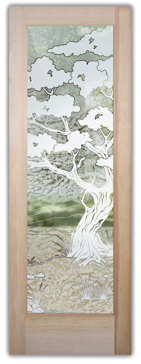 Art Glass Front Door Featuring Sandblast Frosted Glass by Sans Soucie for Semi-Private with Asian Bonsai II Design