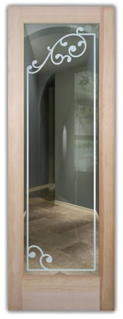 Front Door featuring a Frosted Glass Borders Design Sandblast Etched Glass Barcelona Border II Design by Sans Soucie