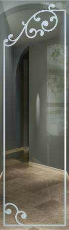 Door Glass Insert featuring a Frosted Glass Borders Design Sandblast Etched Glass Barcelona Border II Design by Sans Soucie