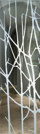 Interior Glass Insert with a sandblast Frosted Glass Tree Design Custom-Designed Decorative Etched Glass