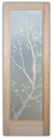 Front Door with Frosted Glass Asian Cherry Blossom Design by Sans Soucie